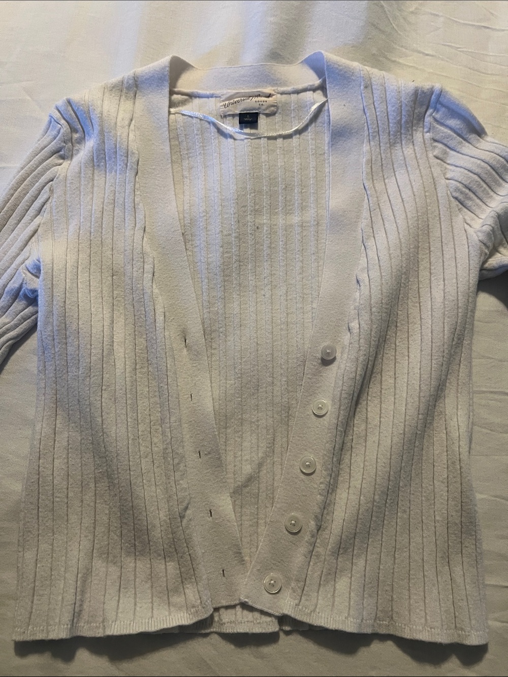 Universal Thread Cream Ribbed Button-Front Long Sleeve Top - Picture 3 of 4